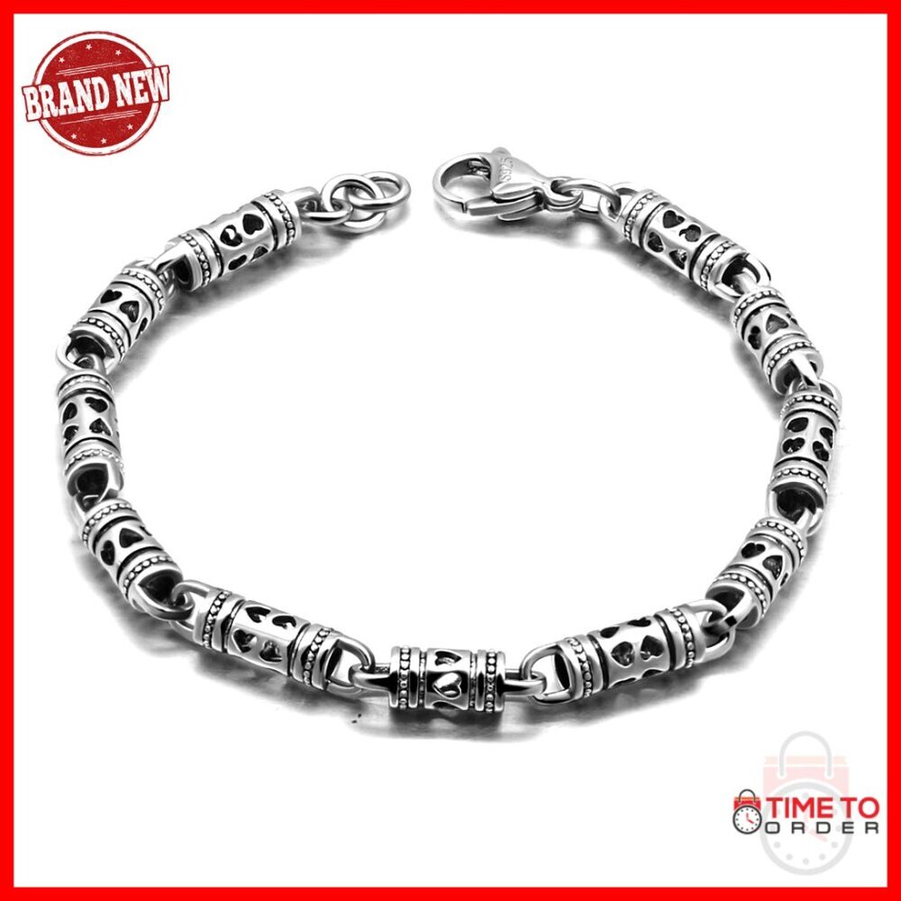 Men's 925 Sterling Silver Chain Bracelet 8 Inch Vintage Punk Style